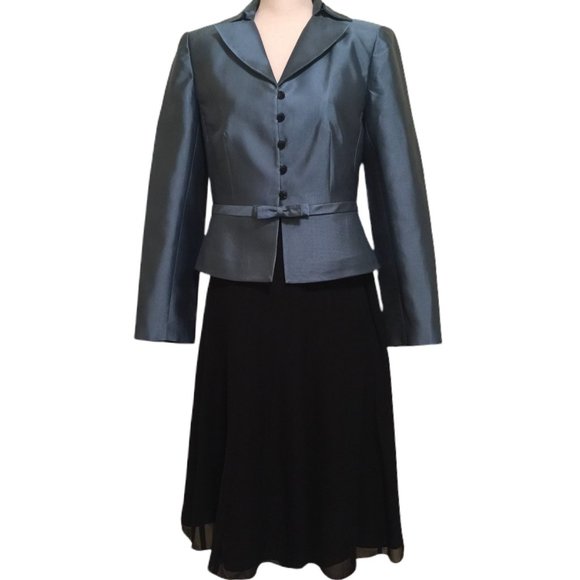 Talbots Dresses & Skirts - Talbots Blue Jacket & Black Skirt Ensemble Size 8